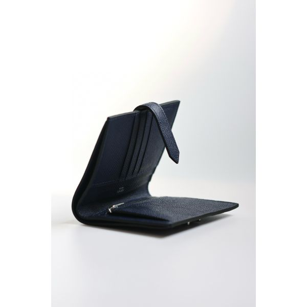 HERM Bearn Compact Handmade Wallet in Blue Saphir Epsom Calfskin