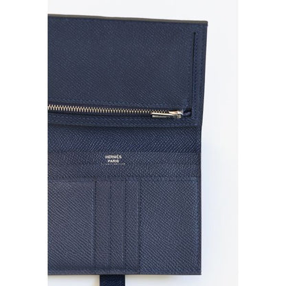 HERM Bearn Compact Handmade Wallet in Blue Saphir Epsom Calfskin