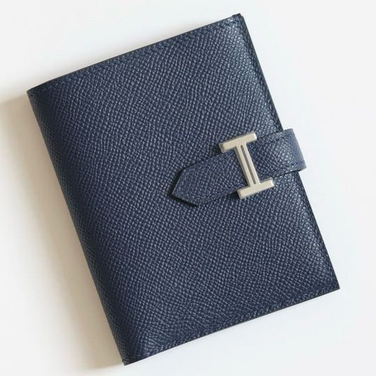 HERM Bearn Compact Handmade Wallet in Blue Saphir Epsom Calfskin