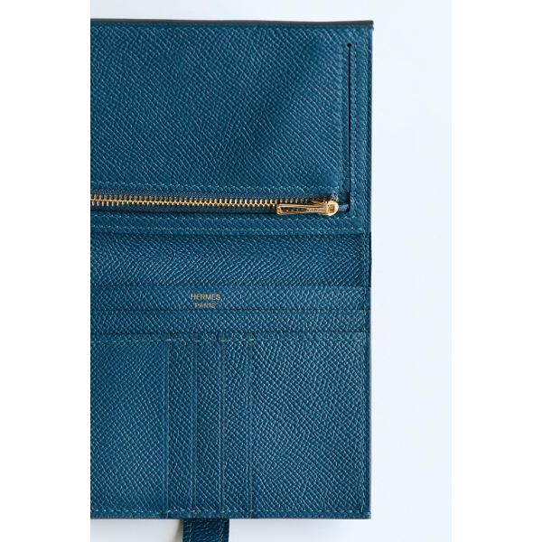 HERM Bearn Compact Handmade Wallet in Deep Blue Epsom Calfskin
