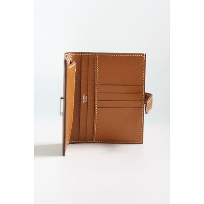 HERM Bearn Compact Handmade Wallet in Gold Epsom Calfskin