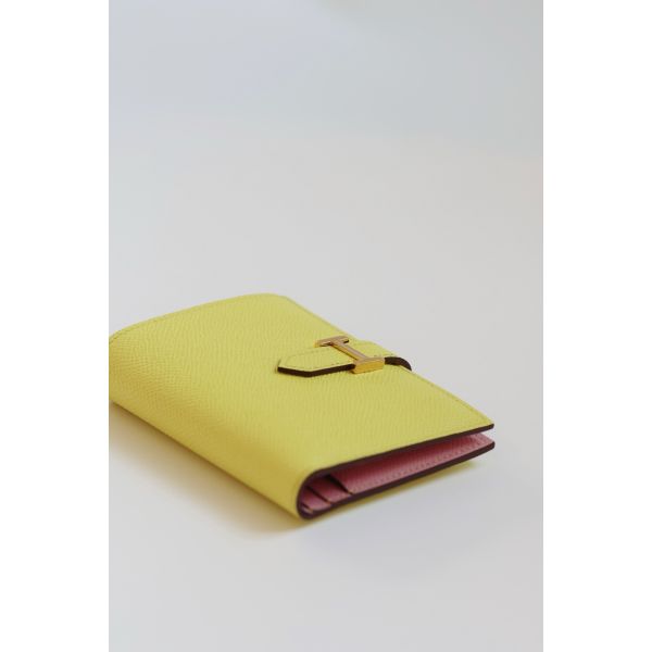 HERM Bearn Compact Verso Handmade Wallet in Lime Epsom Calfskin