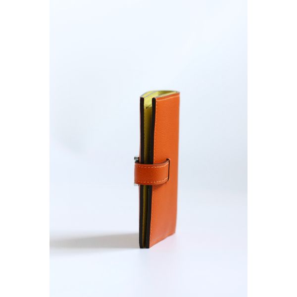 HERM Bearn Compact Verso Handmade Wallet in Orange Epsom Calfskin
