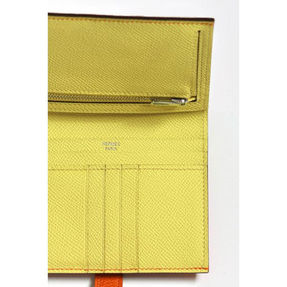 HERM Bearn Compact Verso Handmade Wallet in Orange Epsom Calfskin