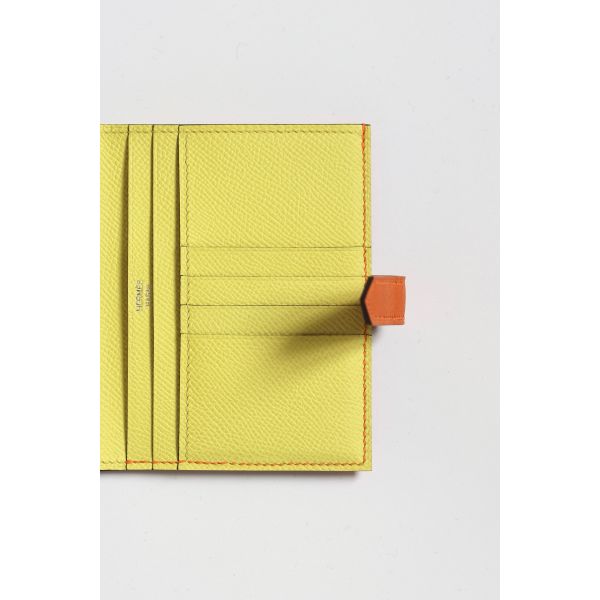 HERM Bearn Compact Verso Handmade Wallet in Orange Epsom Calfskin