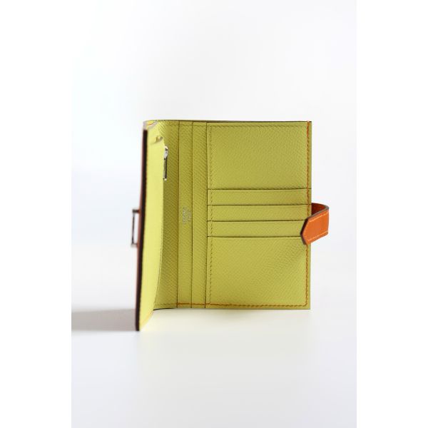 HERM Bearn Compact Verso Handmade Wallet in Orange Epsom Calfskin