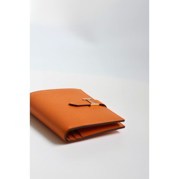 HERM Bearn Compact Handmade Wallet in Orange Epsom Calfskin