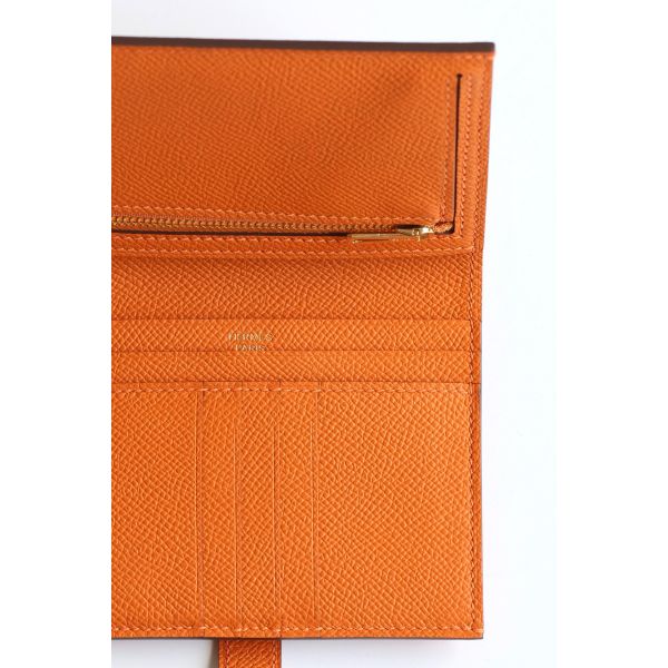 HERM Bearn Compact Handmade Wallet in Orange Epsom Calfskin