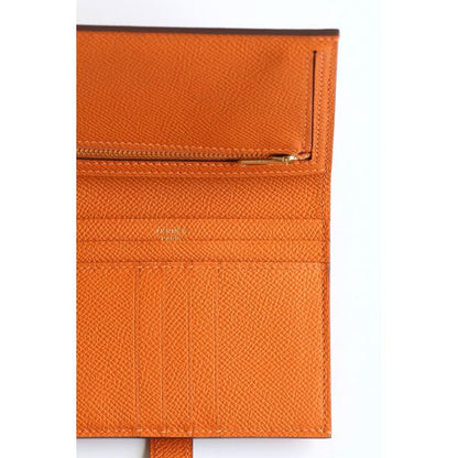 HERM Bearn Compact Handmade Wallet in Orange Epsom Calfskin