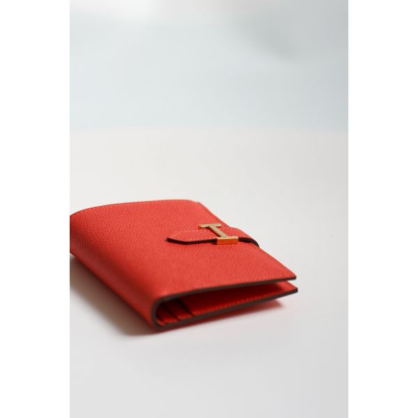 HERM Bearn Compact Handmade Wallet in Red Epsom Calfskin