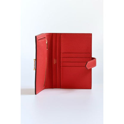 HERM Bearn Compact Handmade Wallet in Red Epsom Calfskin