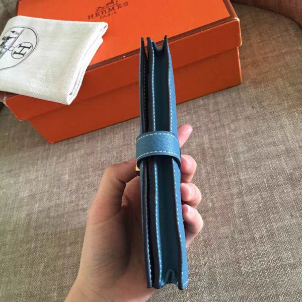 HERM Blue Jean Clemence Bearn Gusset Wallet