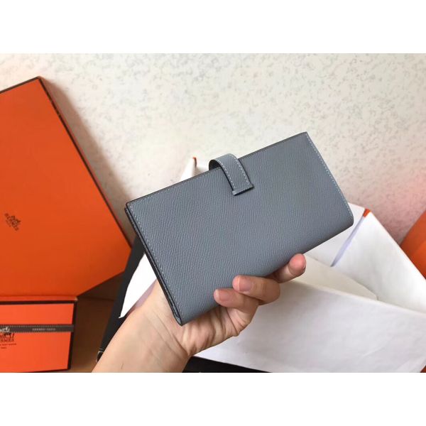 HERM Blue Lin Epsom Bearn Gusset Wallet