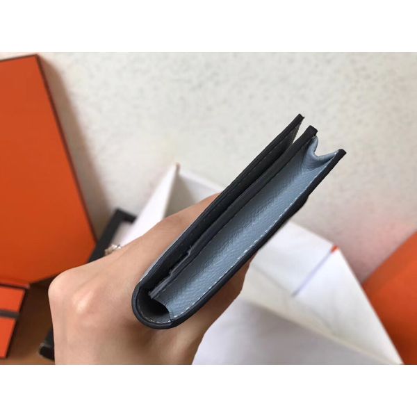 HERM Blue Lin Epsom Bearn Gusset Wallet