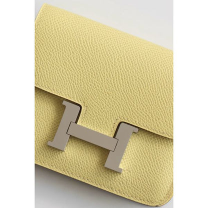 HERM Constance Slim Wallet in Jaune Poussin Epsom Calfskin