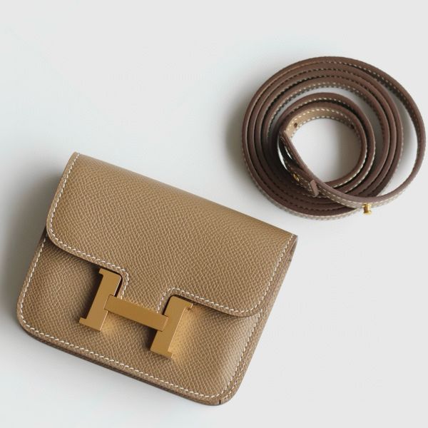 HERM Constance Slim Wallet in Taupe Epsom Calfskin