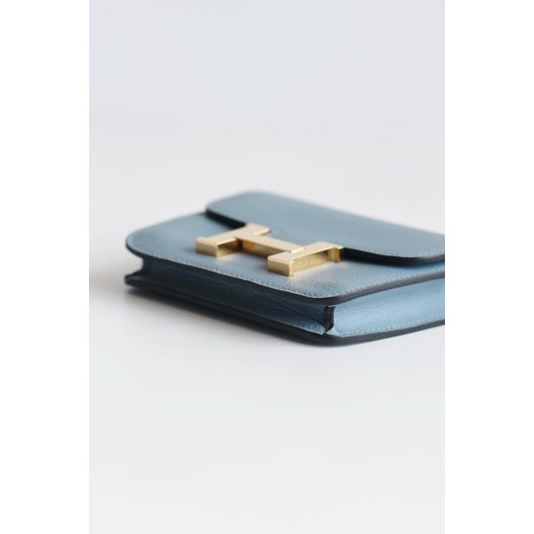 HERM Constance Slim Wallet in Blue Lin Evercolor Calfskin