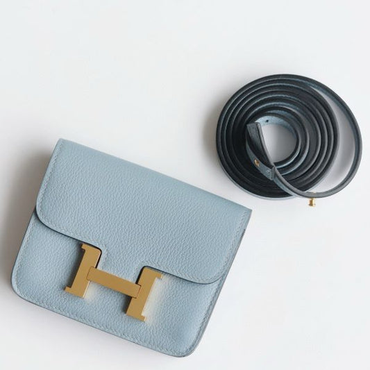 HERM Constance Slim Wallet in Blue Lin Evercolor Calfskin