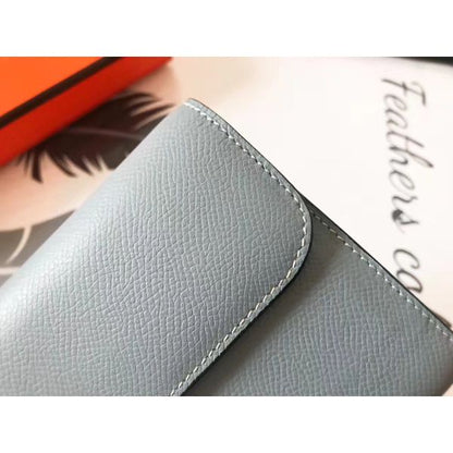 HERM Constance Long Wallet In Blue Lin Epsom Leather