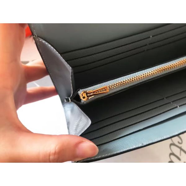 HERM Constance Long Wallet In Blue Lin Epsom Leather