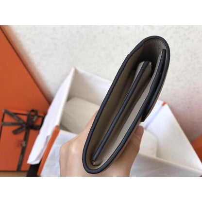 HERM Constance Long Wallet In Grey Epsom Leather