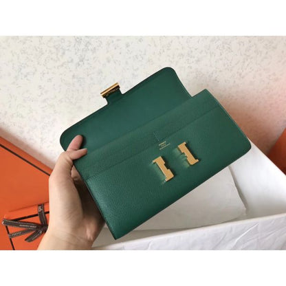 HERM Constance Long Wallet In Malachite Epsom Leather