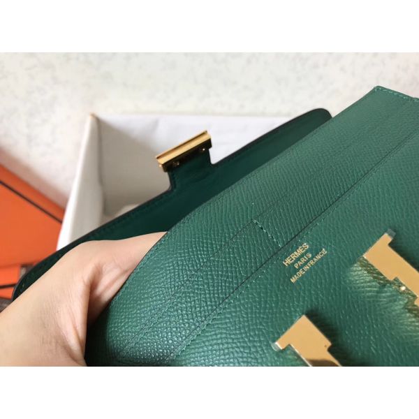 HERM Constance Long Wallet In Malachite Epsom Leather