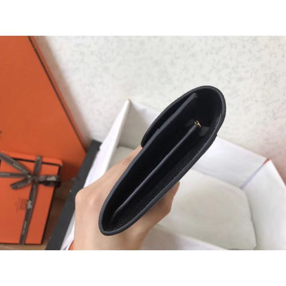 HERM Constance Long Wallet In Black Epsom Leather