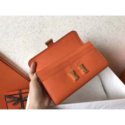 HERM Constance Long Wallet In Orange Epsom Leather