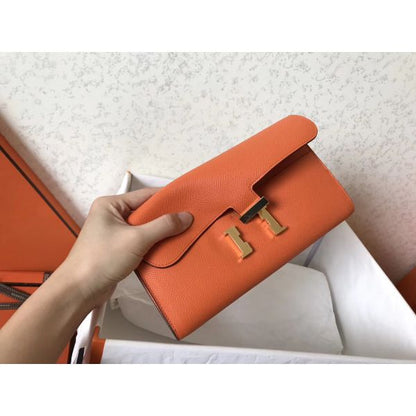 HERM Constance Long Wallet In Orange Epsom Leather