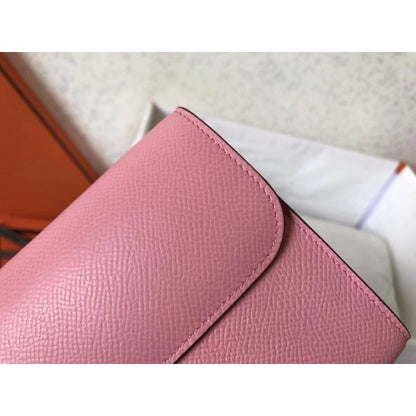 HERM Constance Long Wallet In Pink Epsom Leather