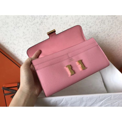 HERM Constance Long Wallet In Pink Epsom Leather