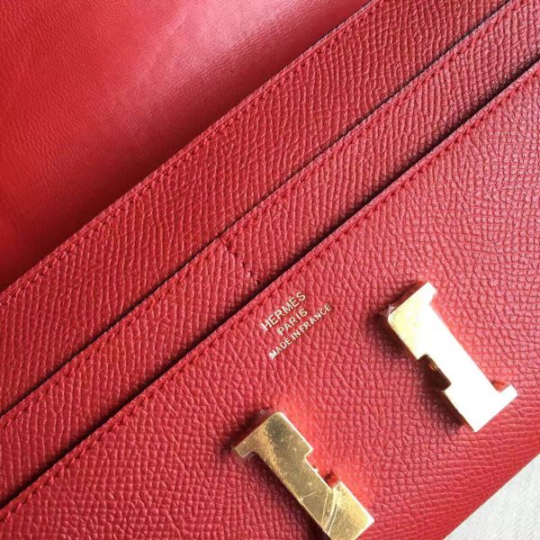 HERM Constance Long Wallet In Red Epsom Leather
