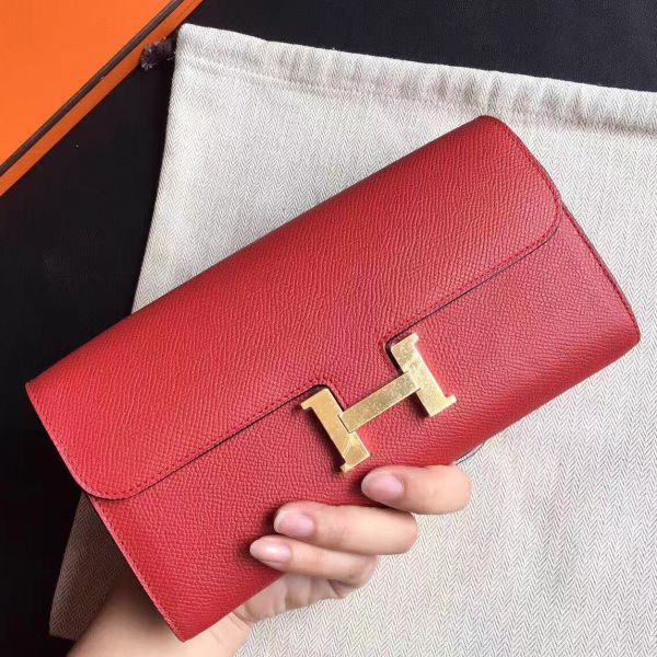 HERM Constance Long Wallet In Red Epsom Leather