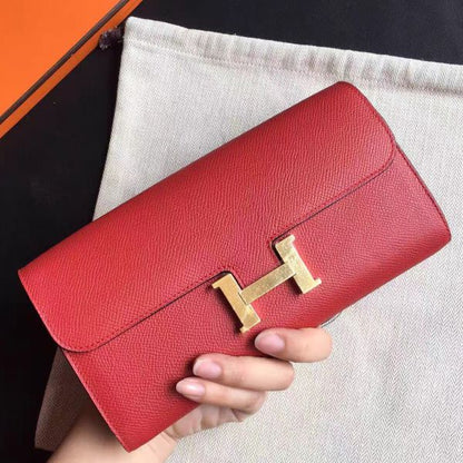 HERM Constance Long Wallet In Red Epsom Leather