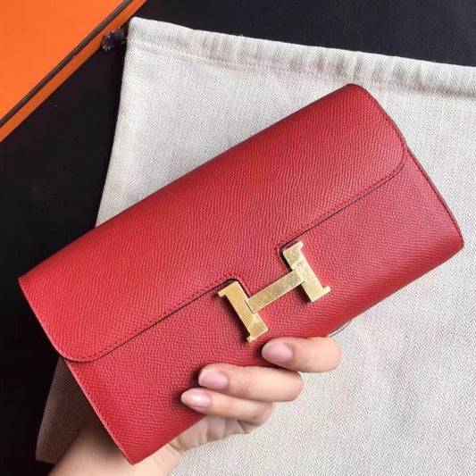HERM Constance Long Wallet In Red Epsom Leather