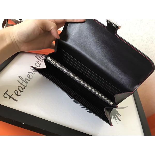 HERM Constance Long Wallet In Black Swift Leather