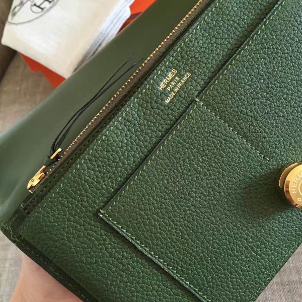 HERM Dogon Duo Wallet In Green Clemence Leather