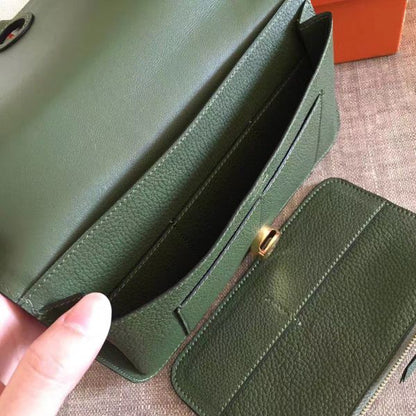 HERM Dogon Duo Wallet In Green Clemence Leather