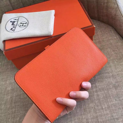 HERM Dogon Duo Wallet In Orange Clemence Leather