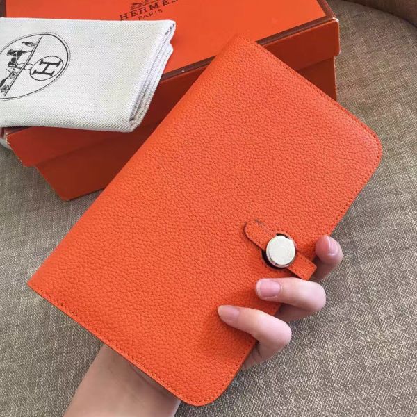 HERM Dogon Duo Wallet In Orange Clemence Leather