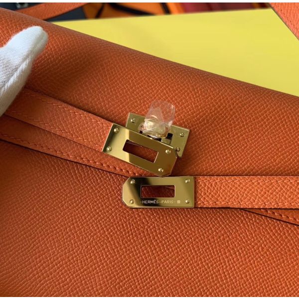 HERM Kelly Classique To Go Wallet In Orange Epsom Calfskin
