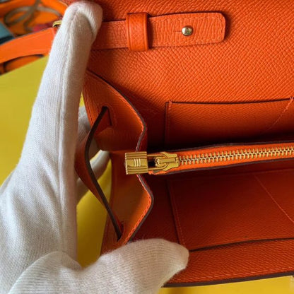 HERM Kelly Classique To Go Wallet In Orange Epsom Calfskin