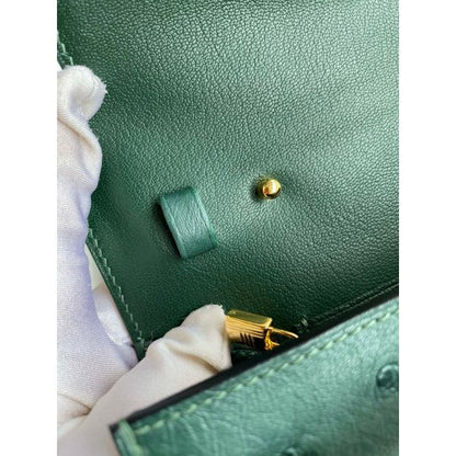 HERM Kelly Classique To Go Wallet in Malachite Ostrich Leather