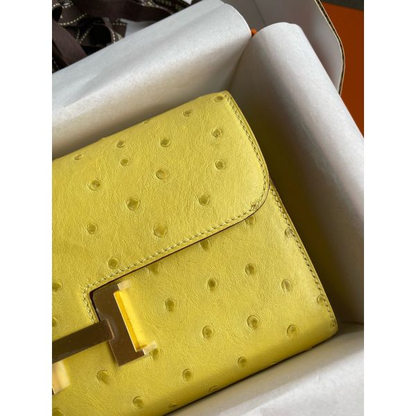 HERM Constance To Go Wallet in Lime Ostrich Leather