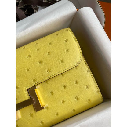 HERM Constance To Go Wallet in Lime Ostrich Leather