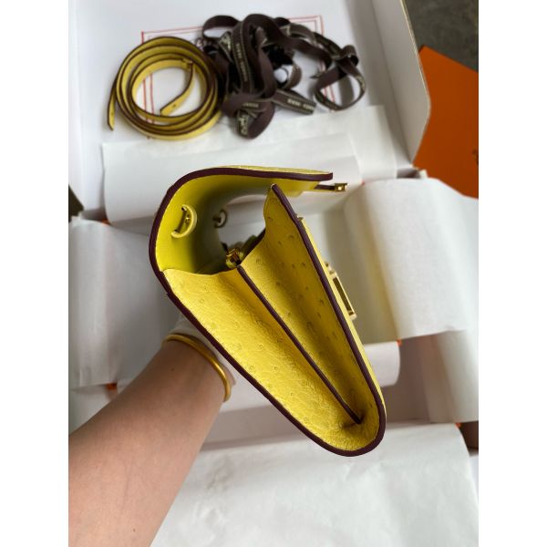 HERM Constance To Go Wallet in Lime Ostrich Leather