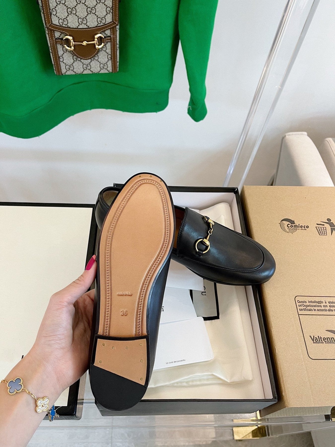 GG LOAFERS MULES BLACK BROWN SOLE