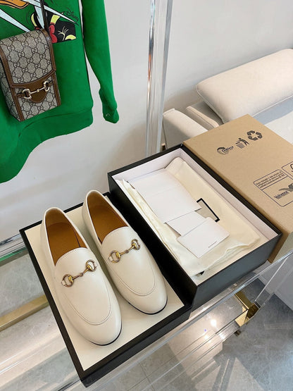 GG LOAFERS MULES WHITE BROWN SOLE