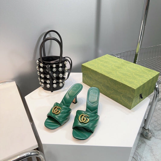 GG SANDALS HIGH-HEELED GREEN